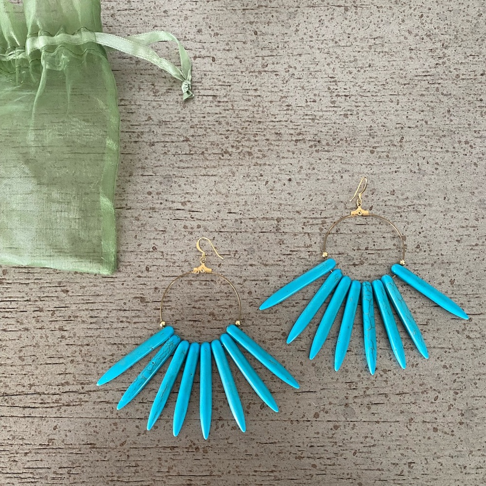 Kenneth Jay Lane Statement Spike Earrings in Turqoius
